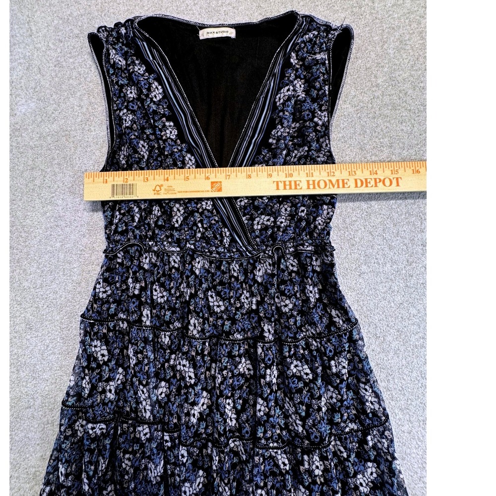 Max Studio Small Floral Tiered Maxi Dress Blue Boho Cottagecore Sleeveless Long - Picture 9 of 12